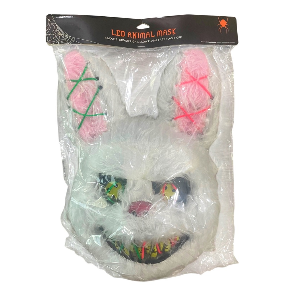 LED Bunny Rabbit Mask White Light Up Halloween Costume Horror Cosplay